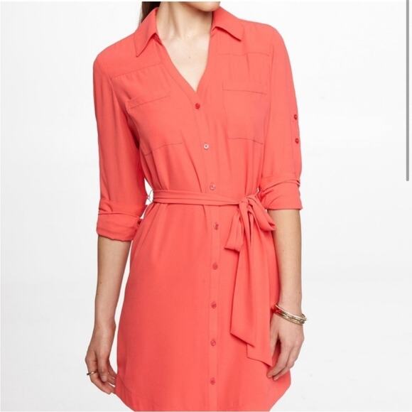 Express Dresses & Skirts - Express "The Portofino Shirt Dress" in Coral Midi Medium Lightweight Fall Casual